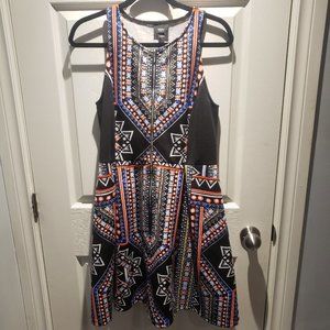 Black Tribal Printed Sleeveless Summer Dress Size Large
